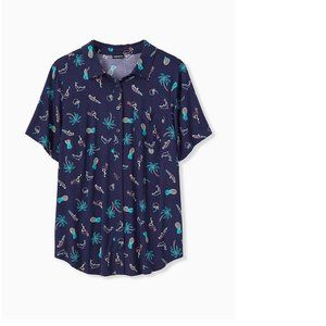 Navy Tropical Print Challis Button Front Shirt
